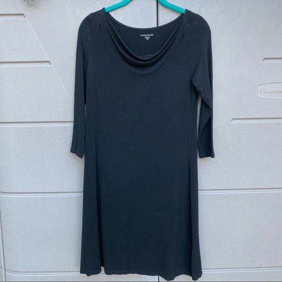 Eileen Fisher Women Solid Black Viscose Sleeveless Cowl-Neck Basic Dress Size PP - Picture 7 of 8